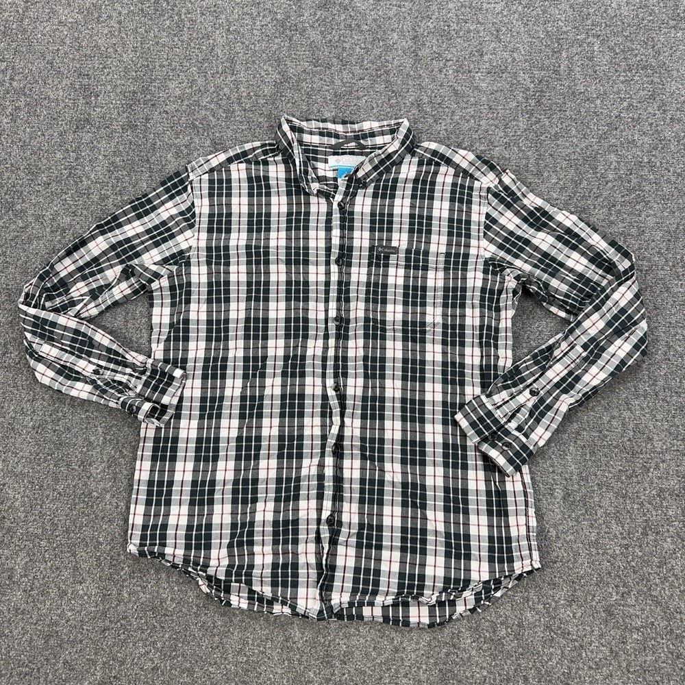 Columbia Shirt Mens XL Gray Plaid Long Sleeve Button Down Casual Stretch